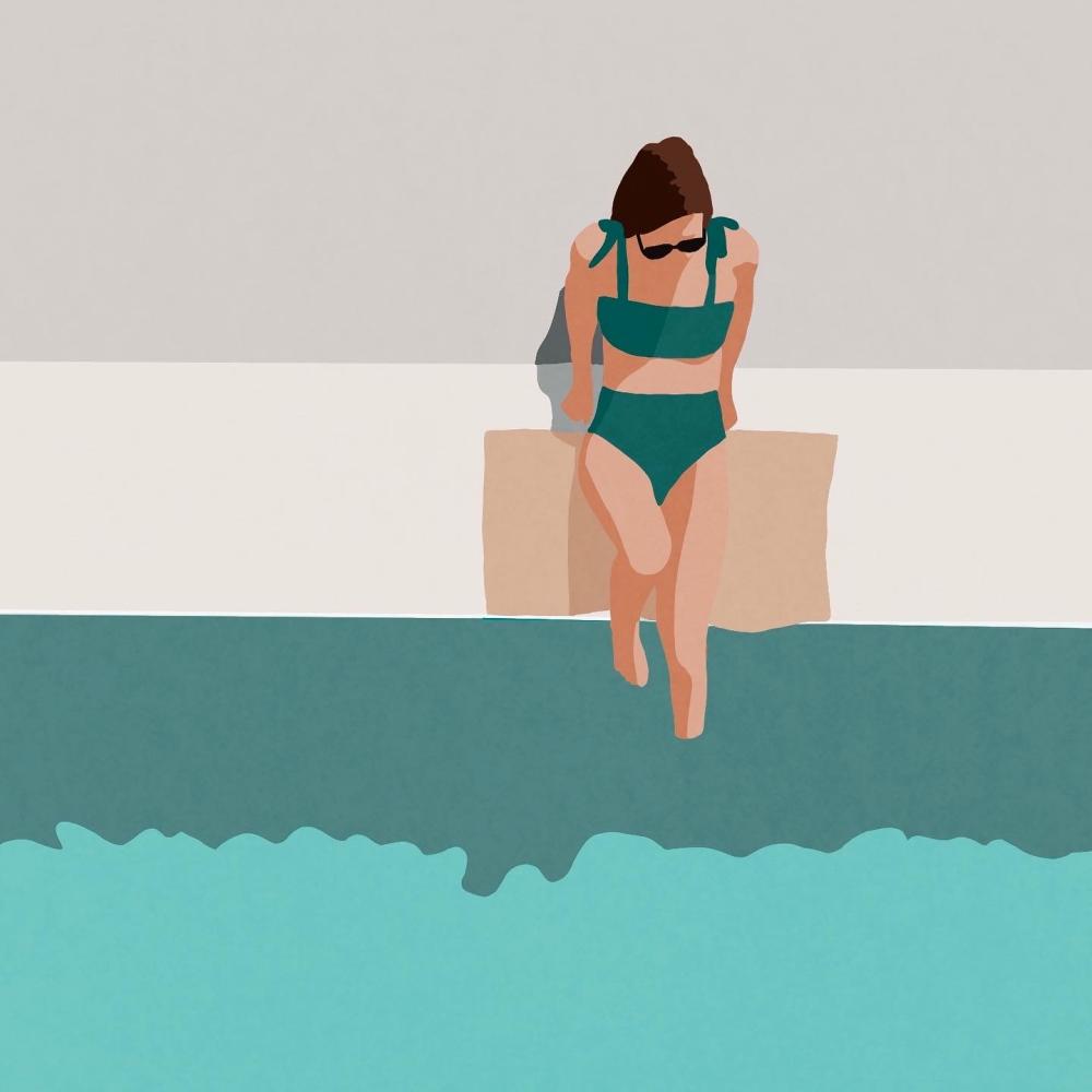 abstract illustration of a woman next to a pool